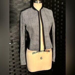 Ellie Tahari Distressed Gray Black Bomber Blazer Jacket Small